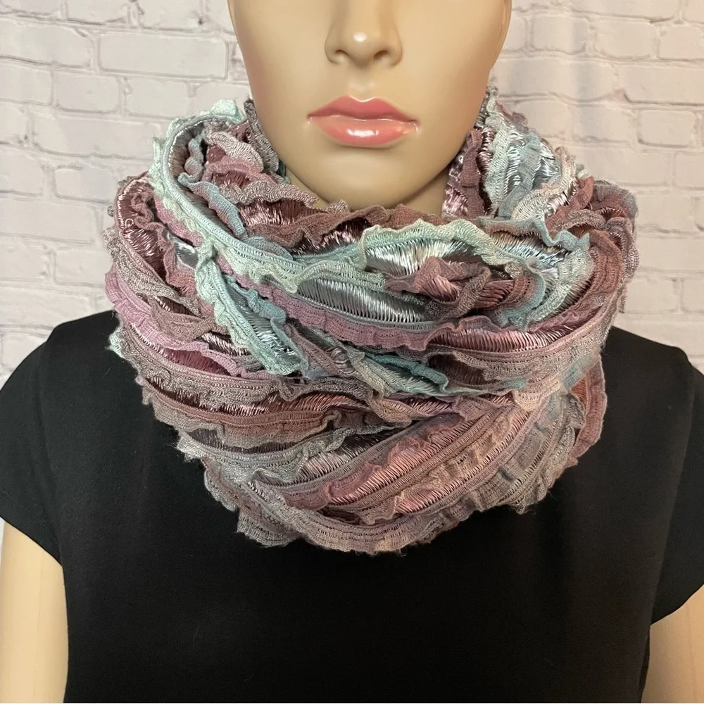 Tube Ruffles Beige Brown Gray Scarf